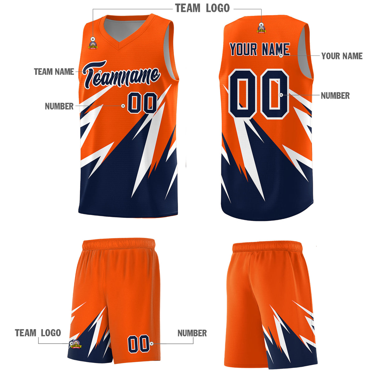 Custom Orange Abstract Mountain Pattern Sports Uniform Basketball Jersey