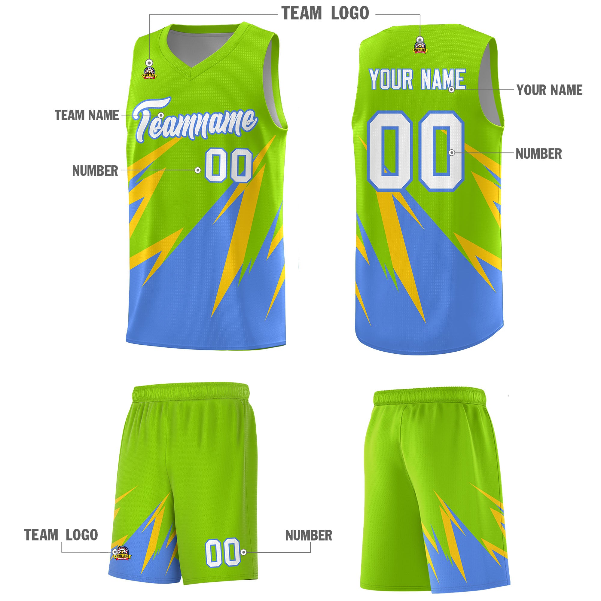 Custom Neon Green Abstract Mountain Pattern Sports Uniform Basketball Jersey