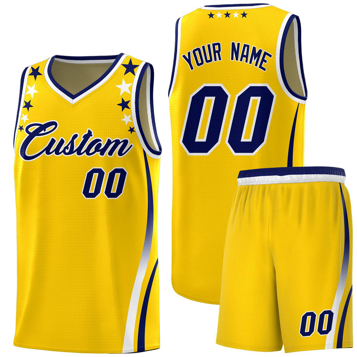 Custom Gold Shoulders Star Pattern Side Color Block Sports Uniform Basketball Jersey|KXKSHOP