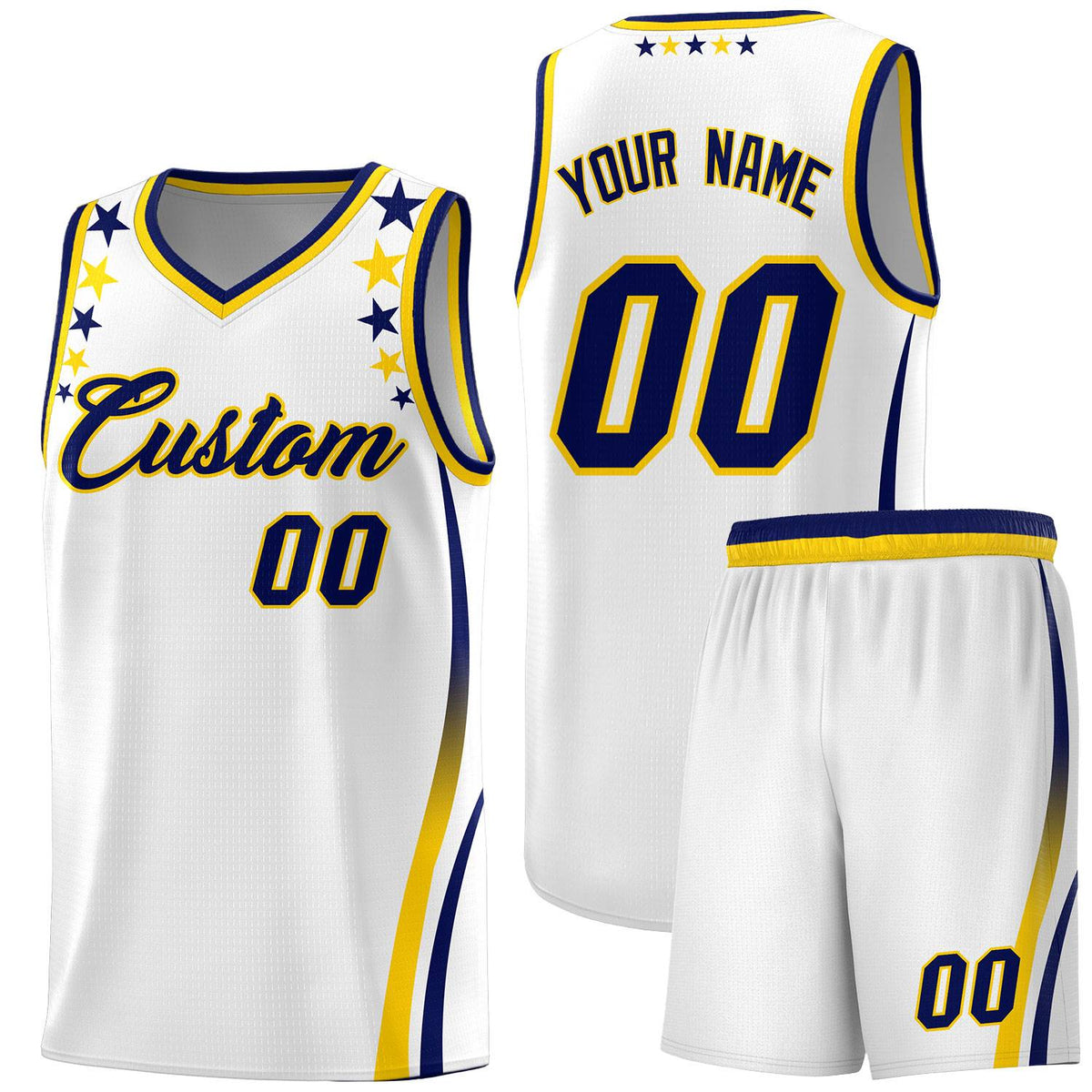 Custom White Shoulders Star Pattern Side Color Block Sports Uniform Basketball Jersey|KXKSHOP