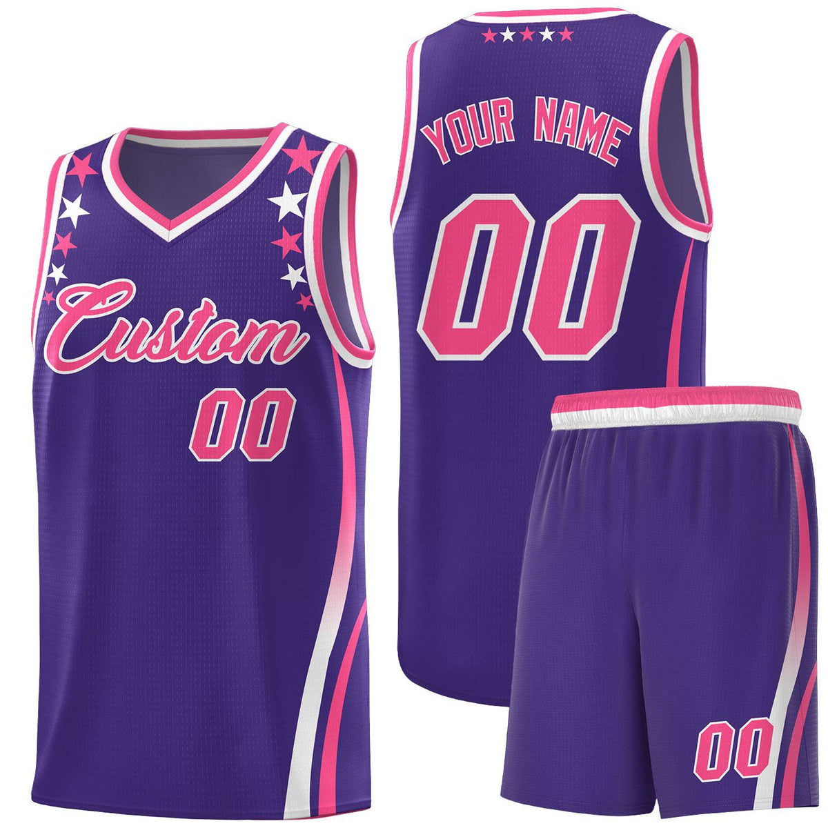 Custom Purple Shoulders Star Pattern Side Color Block Sports Uniform Basketball Jersey|KXKSHOP