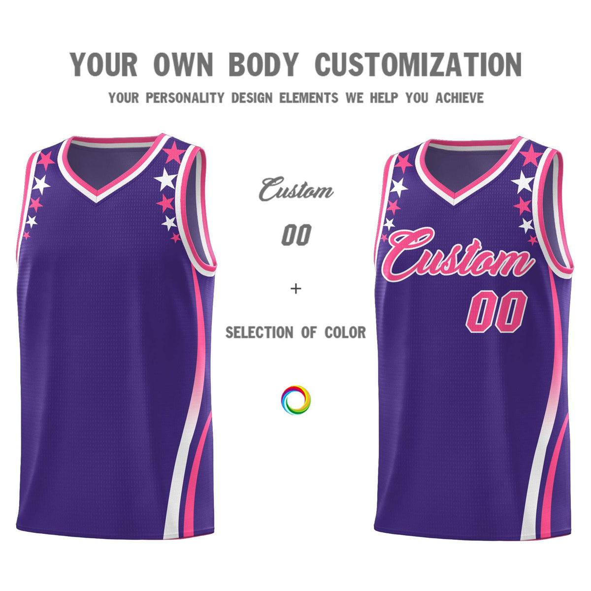Custom Purple Shoulders Star Pattern Side Color Block Sports Uniform Basketball Jersey|KXKSHOP