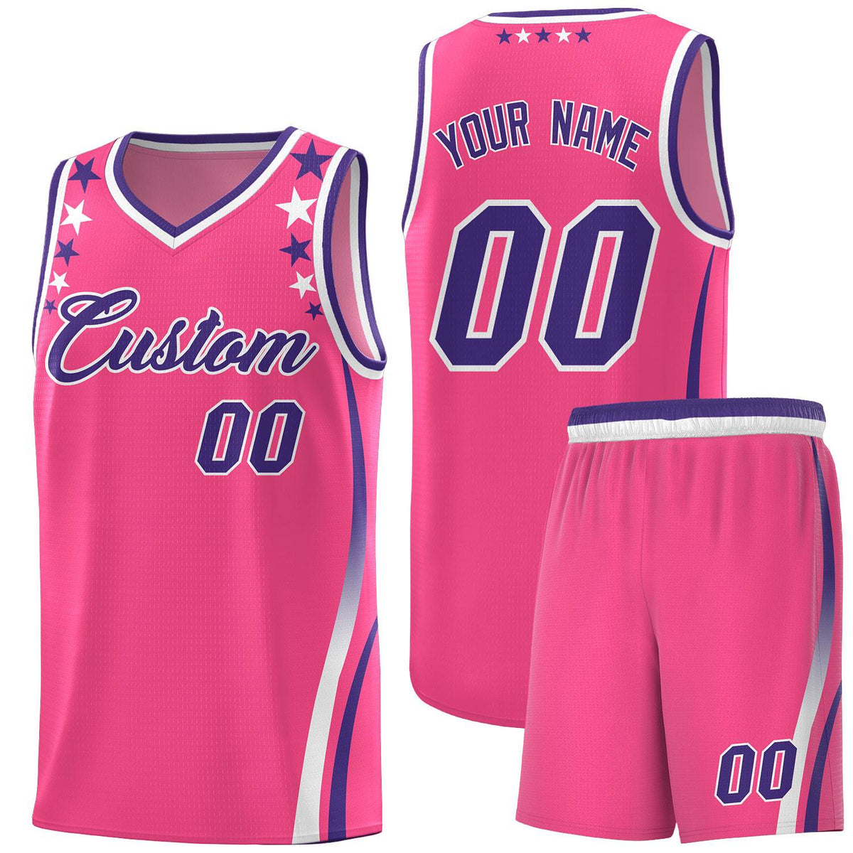 Custom Pink Shoulders Star Pattern Side Color Block Sports Uniform Basketball Jersey|KXKSHOP