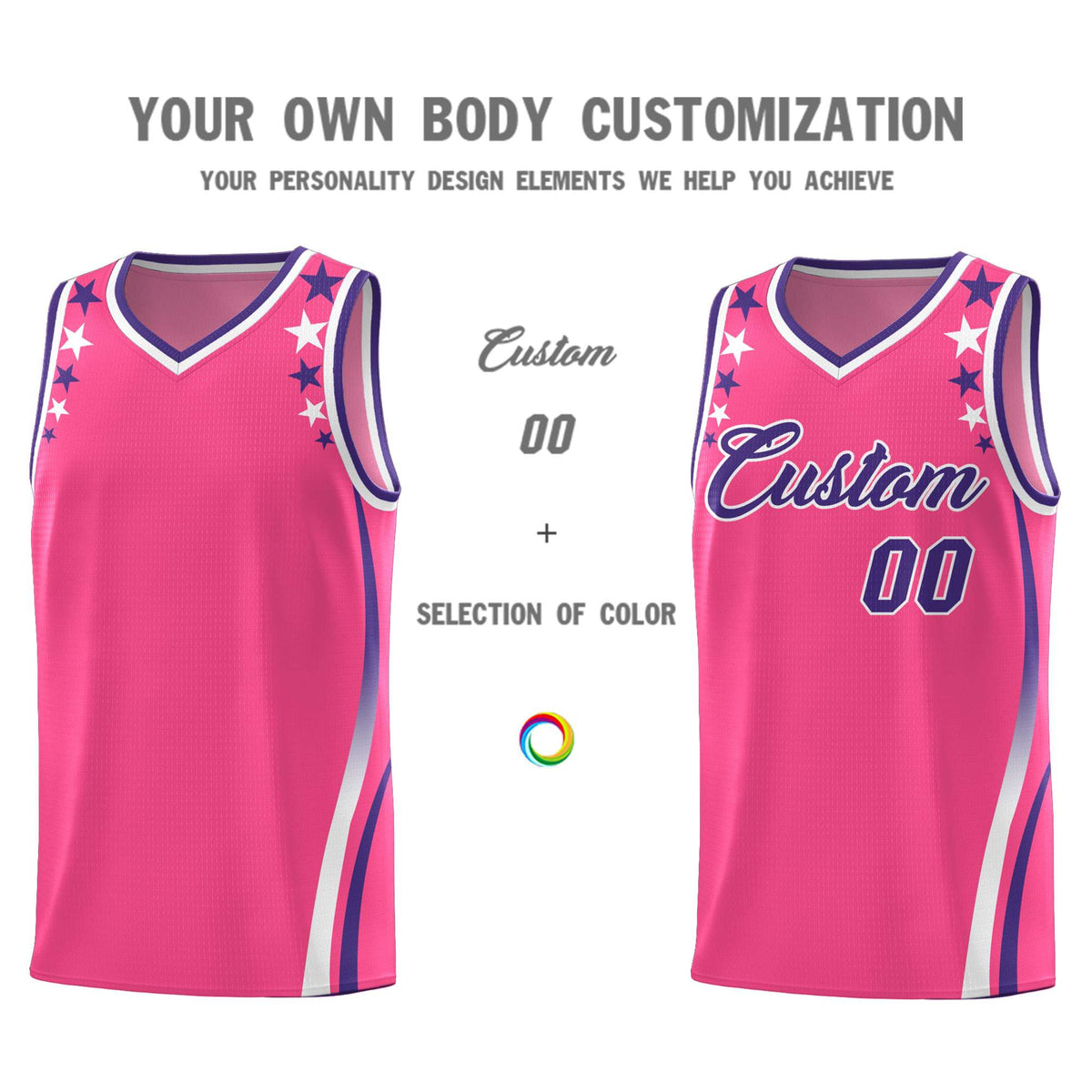 Custom Pink Shoulders Star Pattern Side Color Block Sports Uniform Basketball Jersey|KXKSHOP
