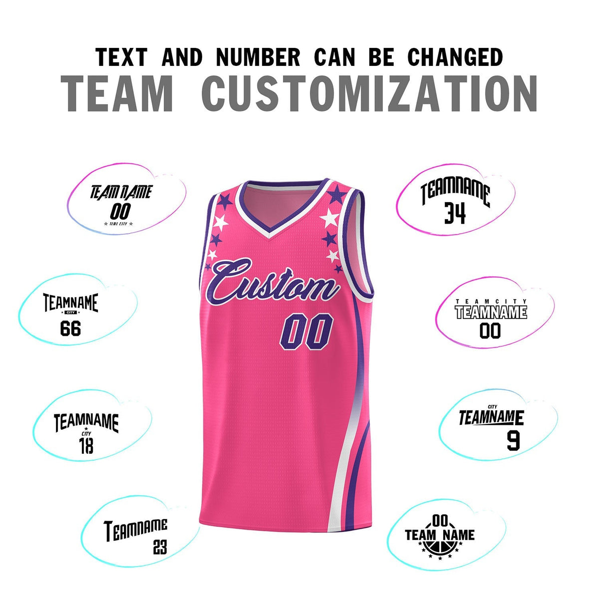 Custom Pink Shoulders Star Pattern Side Color Block Sports Uniform Basketball Jersey|KXKSHOP