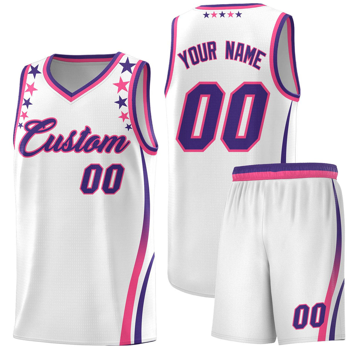 Custom White Shoulders Star Pattern Side Color Block Sports Uniform Basketball Jersey|KXKSHOP