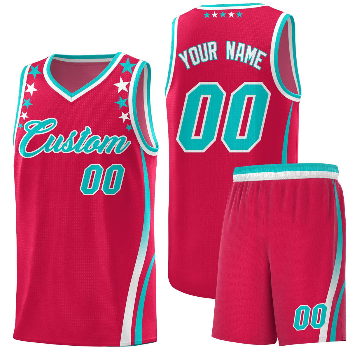 Custom Red Shoulders Star Pattern Side Color Block Sports Uniform Basketball Jersey|KXKSHOP