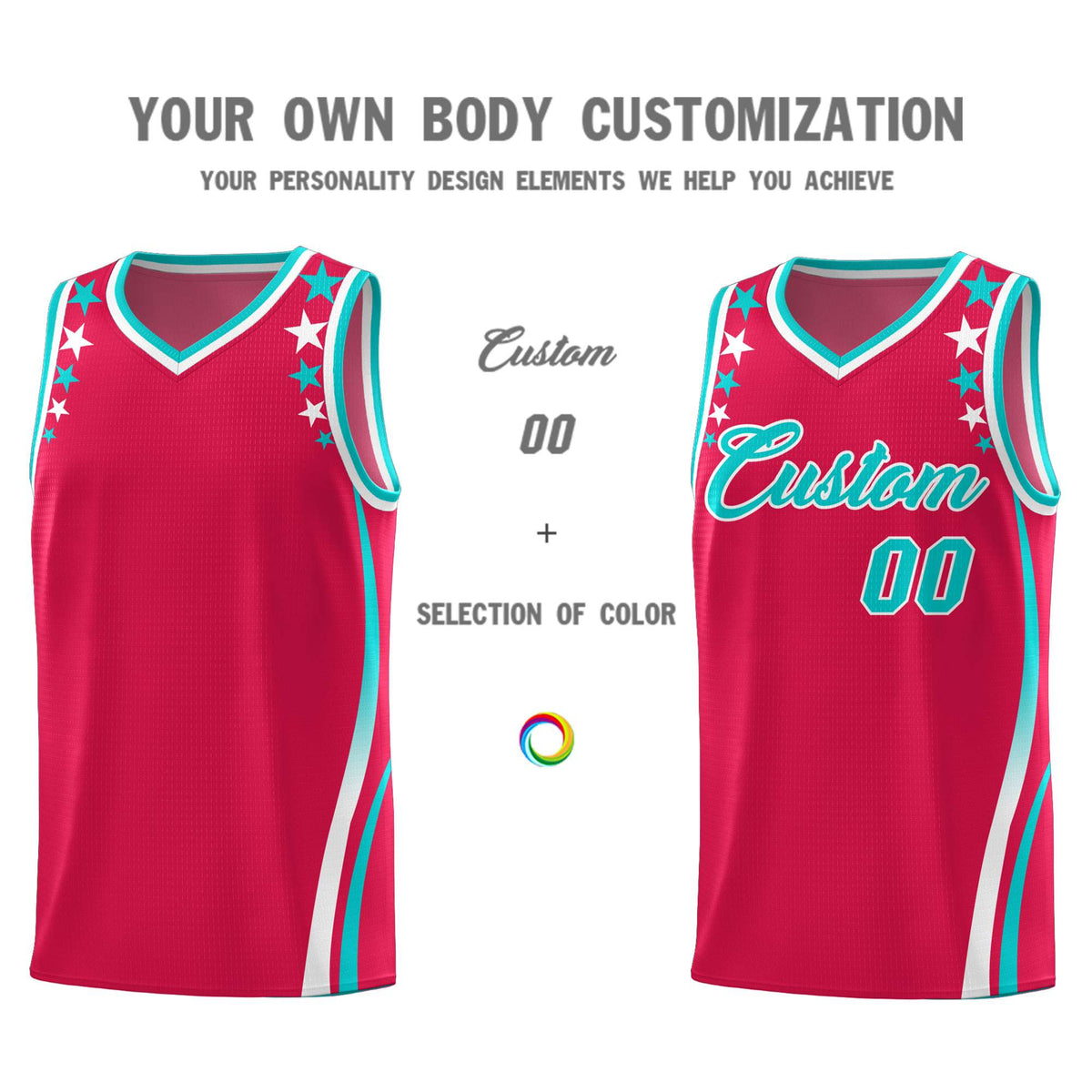 Custom Red Shoulders Star Pattern Side Color Block Sports Uniform Basketball Jersey|KXKSHOP