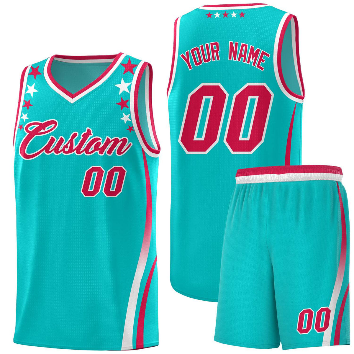 Custom Sky Blue Shoulders Star Pattern Side Color Block Sports Uniform Basketball Jersey|KXKSHOP