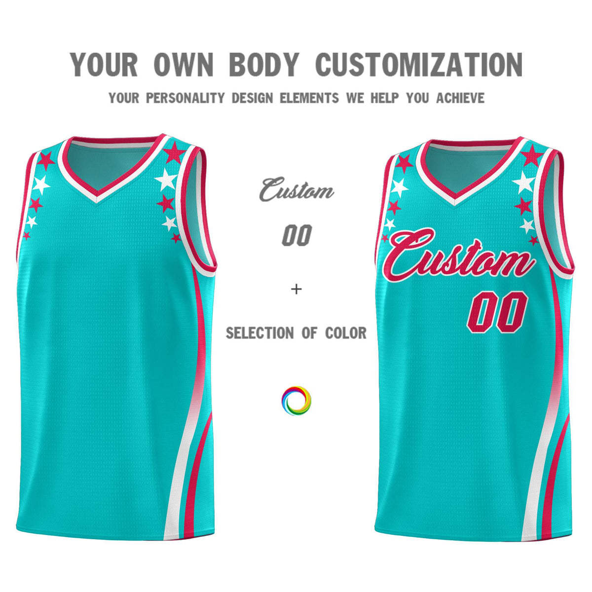 Custom Sky Blue Shoulders Star Pattern Side Color Block Sports Uniform Basketball Jersey|KXKSHOP