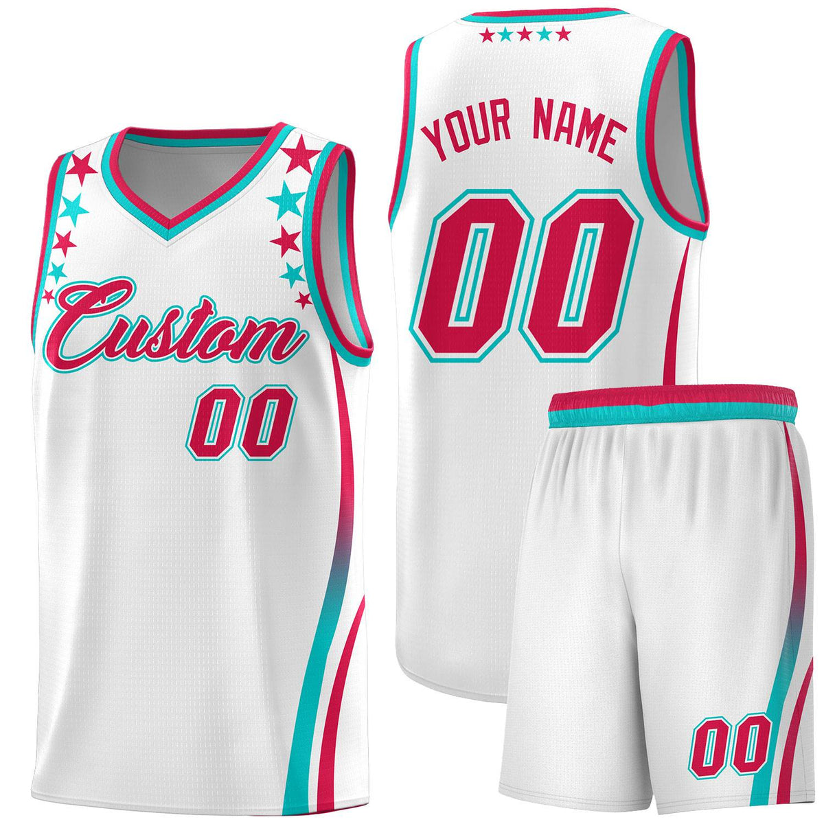 Custom White Shoulders Star Pattern Side Color Block Sports Uniform Basketball Jersey|KXKSHOP