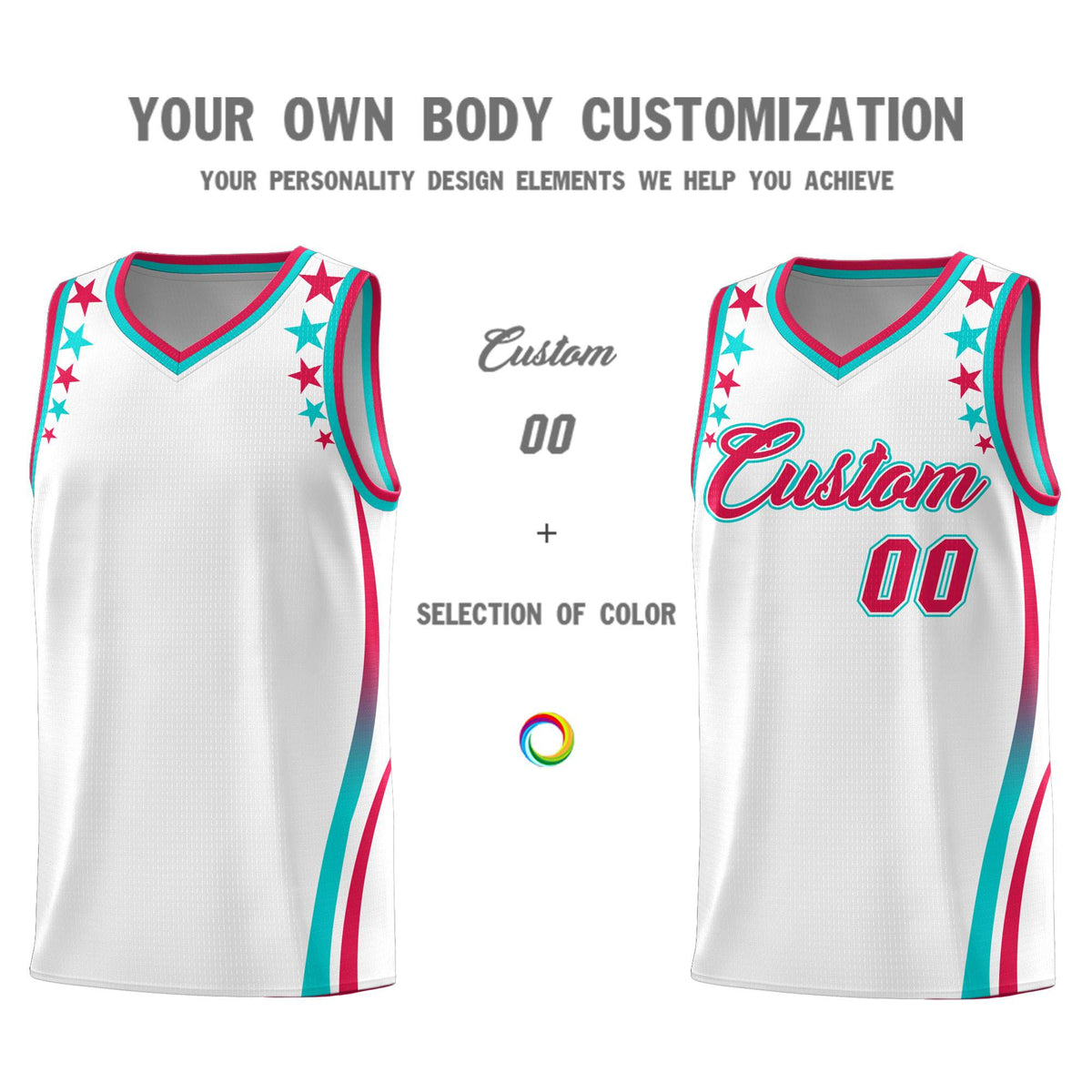 Custom White Shoulders Star Pattern Side Color Block Sports Uniform Basketball Jersey|KXKSHOP