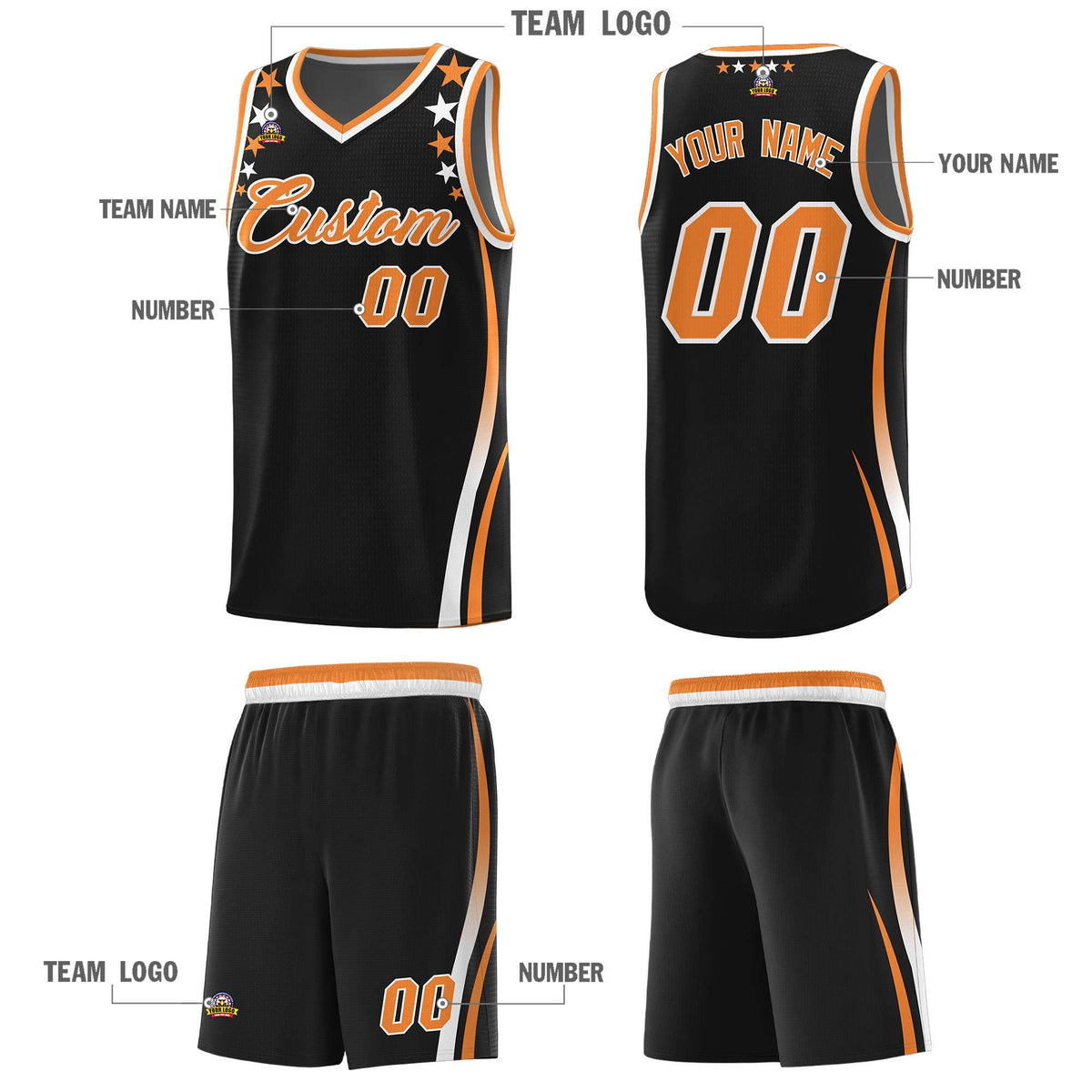 Custom Black Shoulders Star Pattern Side Color Block Sports Uniform Basketball Jersey|KXKSHOP