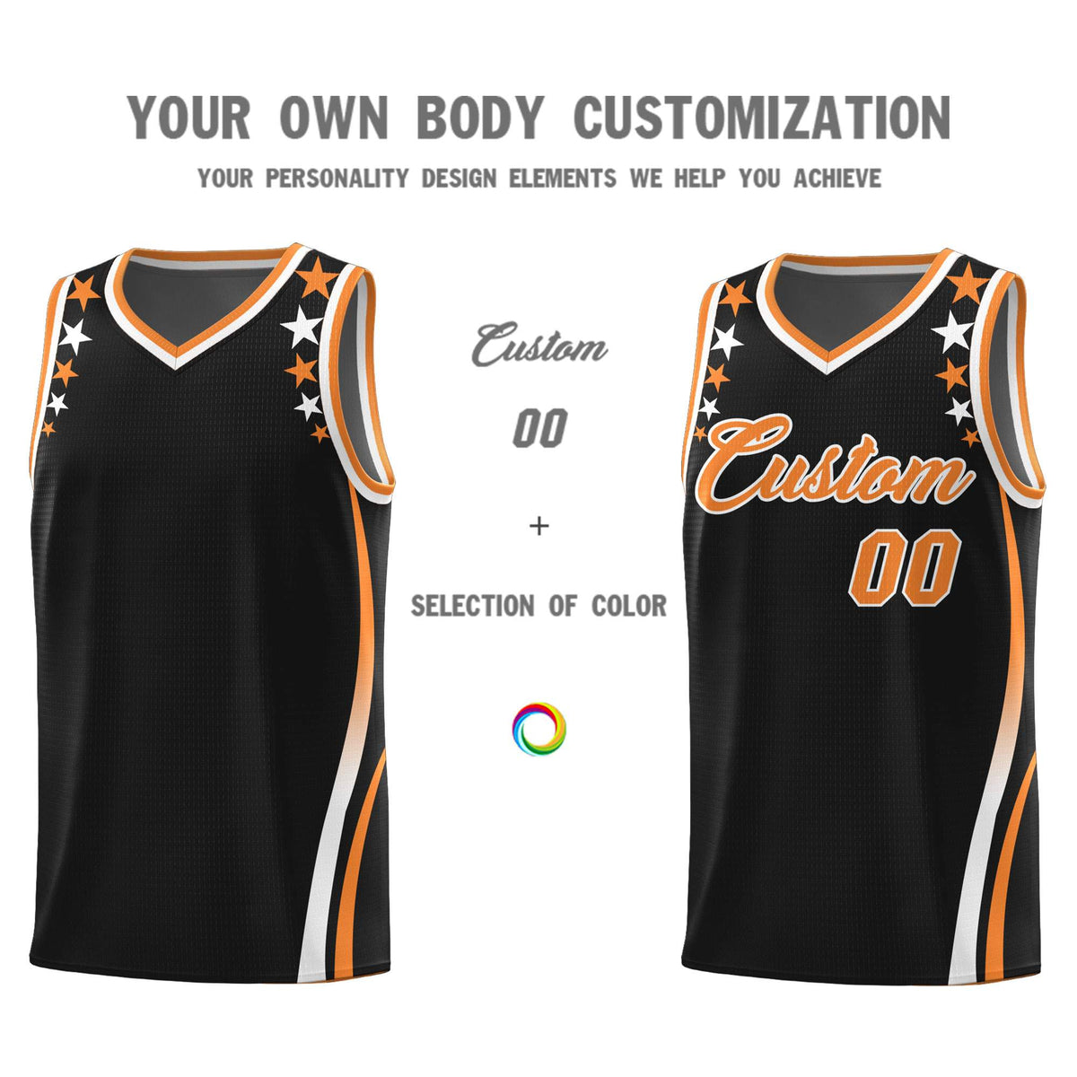 Custom Black Shoulders Star Pattern Side Color Block Sports Uniform Basketball Jersey|KXKSHOP