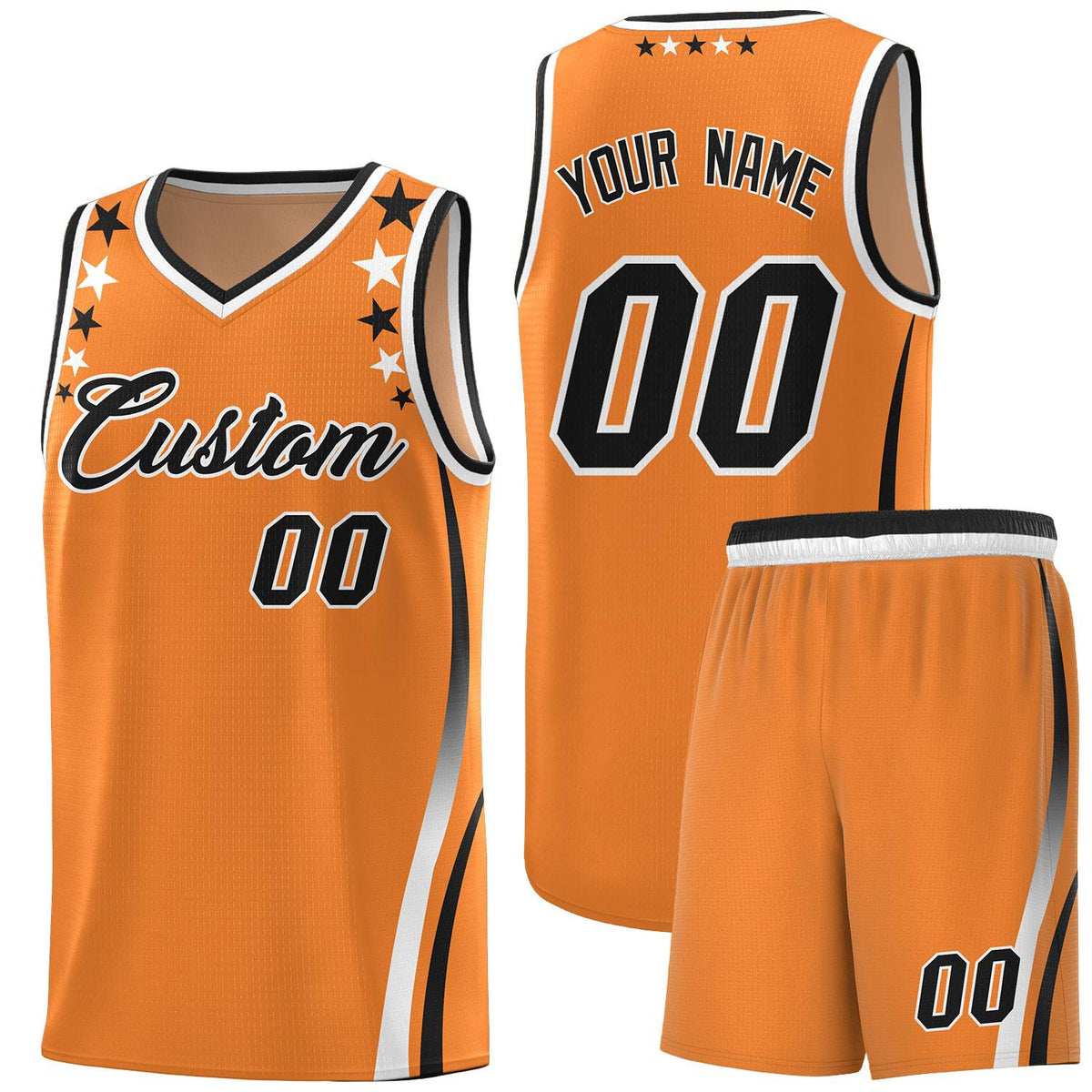 Custom Orange Shoulders Star Pattern Side Color Block Sports Uniform Basketball Jersey|KXKSHOP