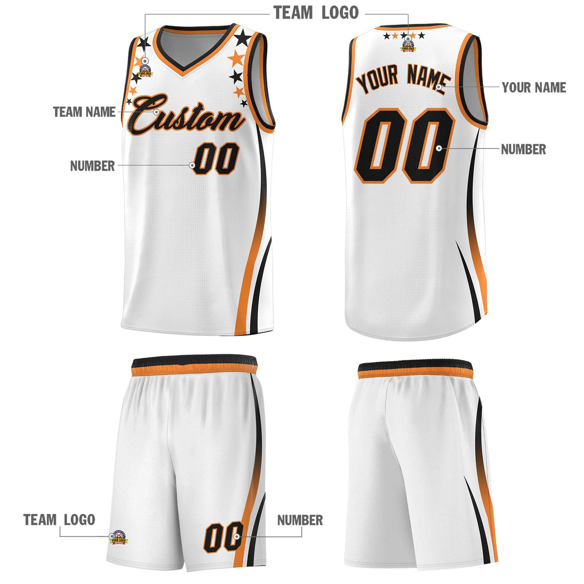 Custom White Shoulders Star Pattern Side Color Block Sports Uniform Basketball Jersey|KXKSHOP