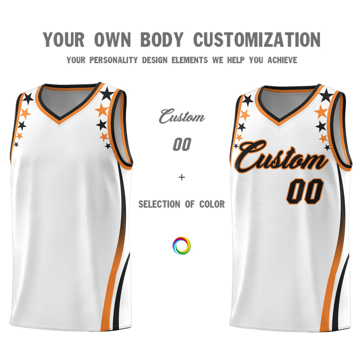 Custom White Shoulders Star Pattern Side Color Block Sports Uniform Basketball Jersey|KXKSHOP