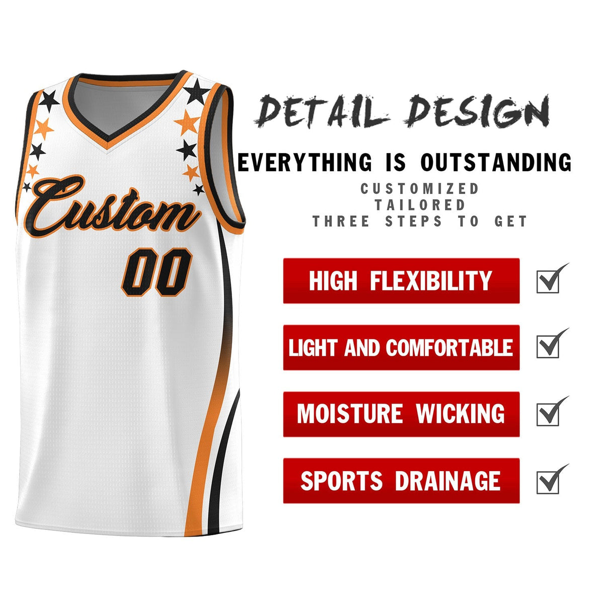 Custom White Shoulders Star Pattern Side Color Block Sports Uniform Basketball Jersey|KXKSHOP