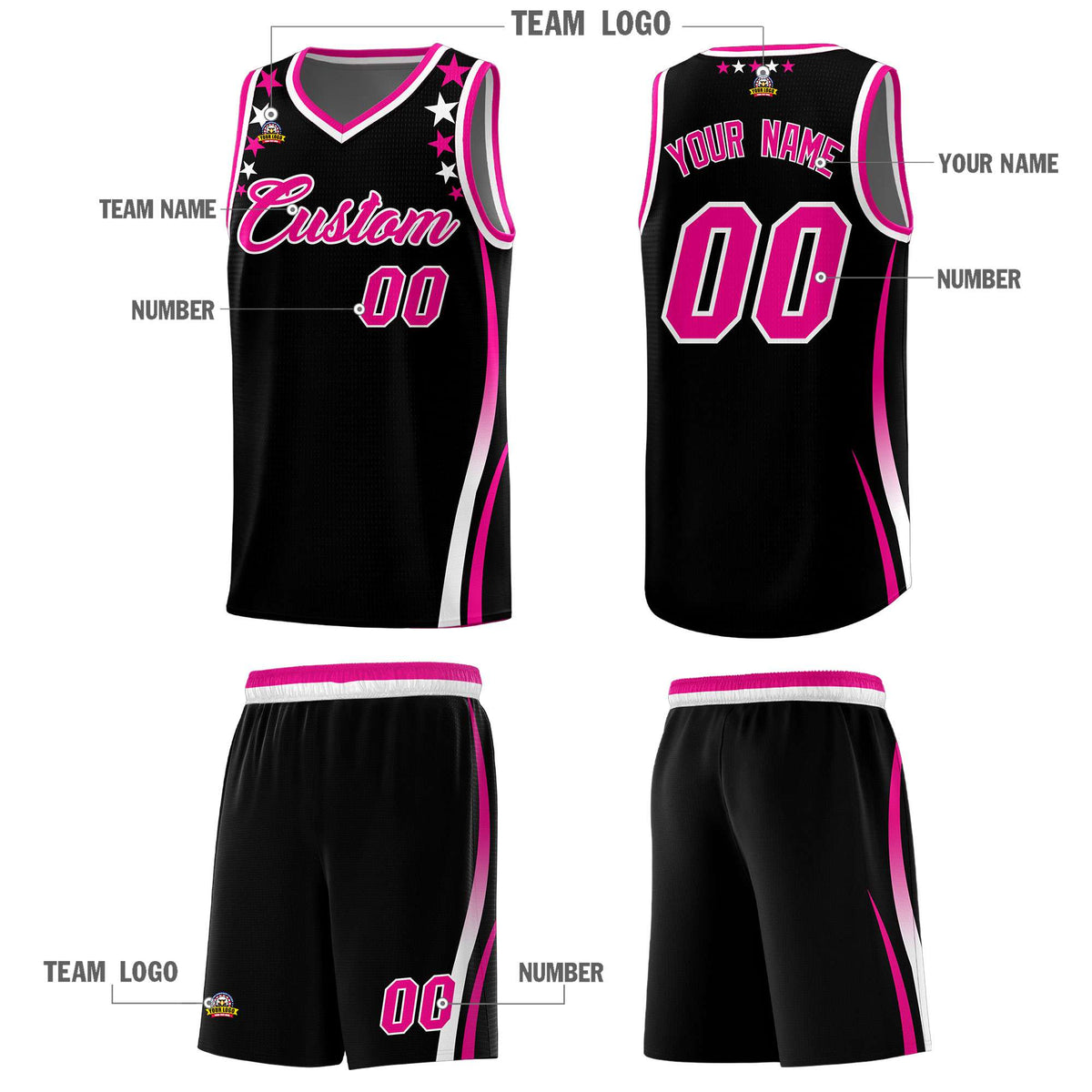 Custom Black Shoulders Star Pattern Side Color Block Sports Uniform Basketball Jersey|KXKSHOP