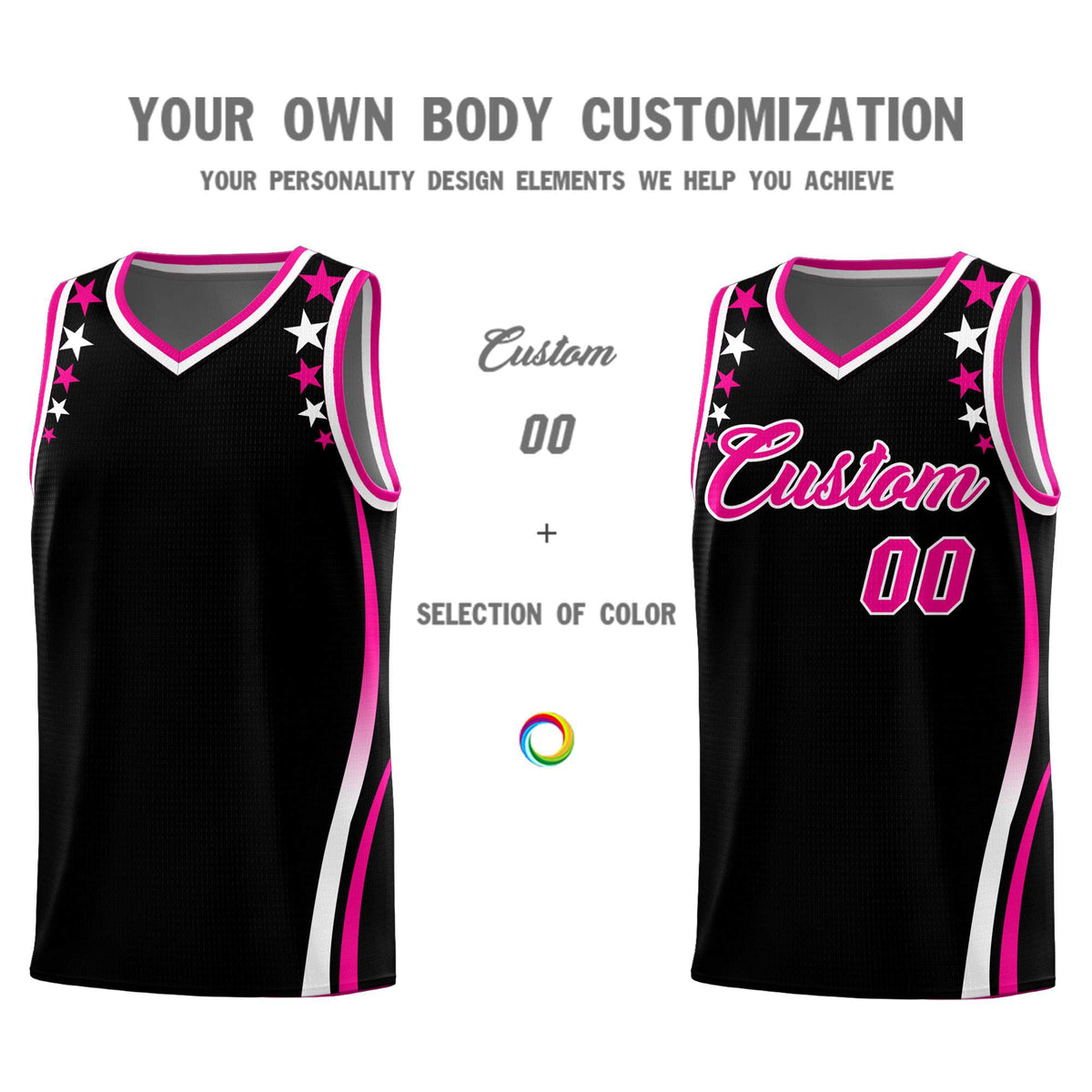 Custom Black Shoulders Star Pattern Side Color Block Sports Uniform Basketball Jersey|KXKSHOP