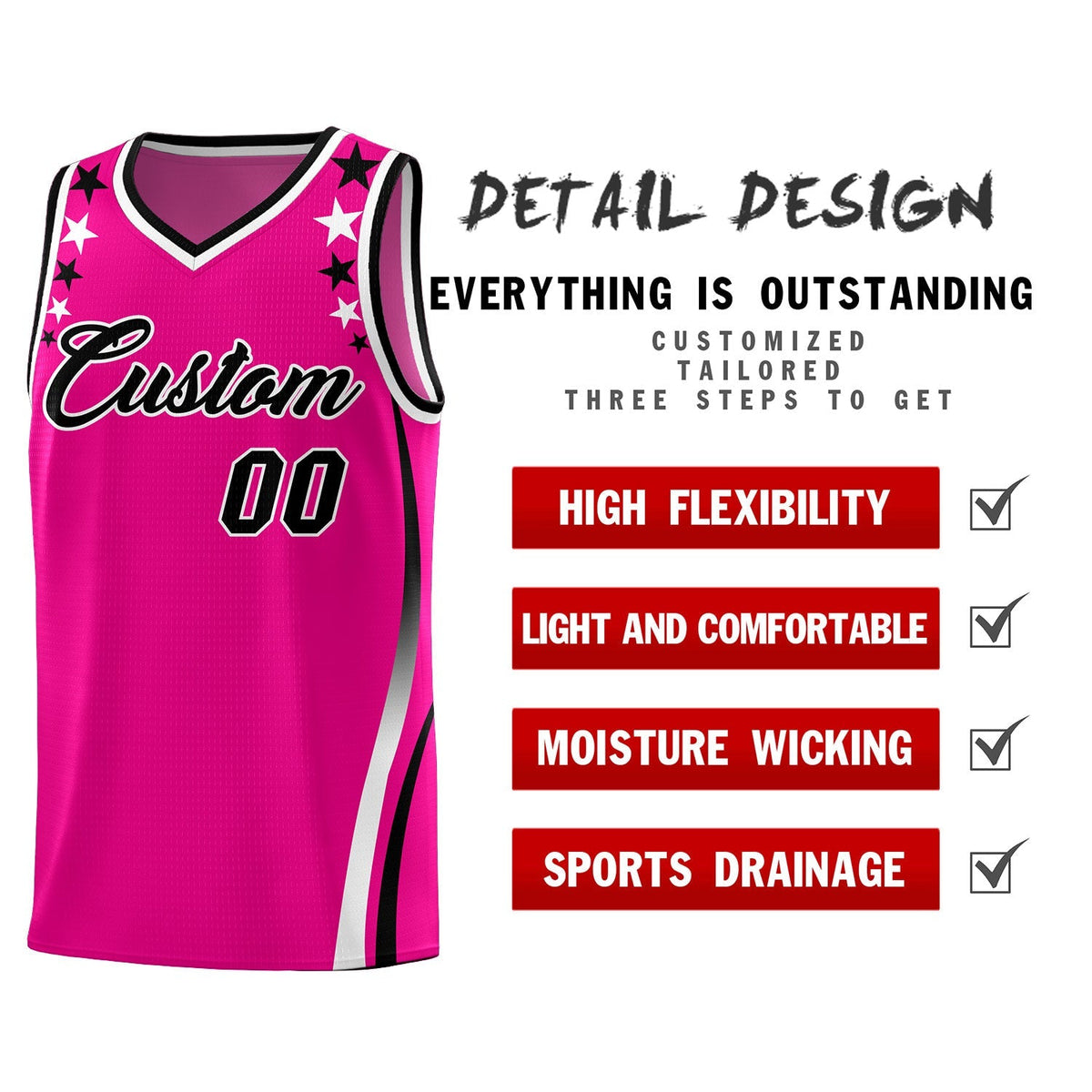 Custom Red Shoulders Star Pattern Side Color Block Sports Uniform Basketball Jersey|KXKSHOP