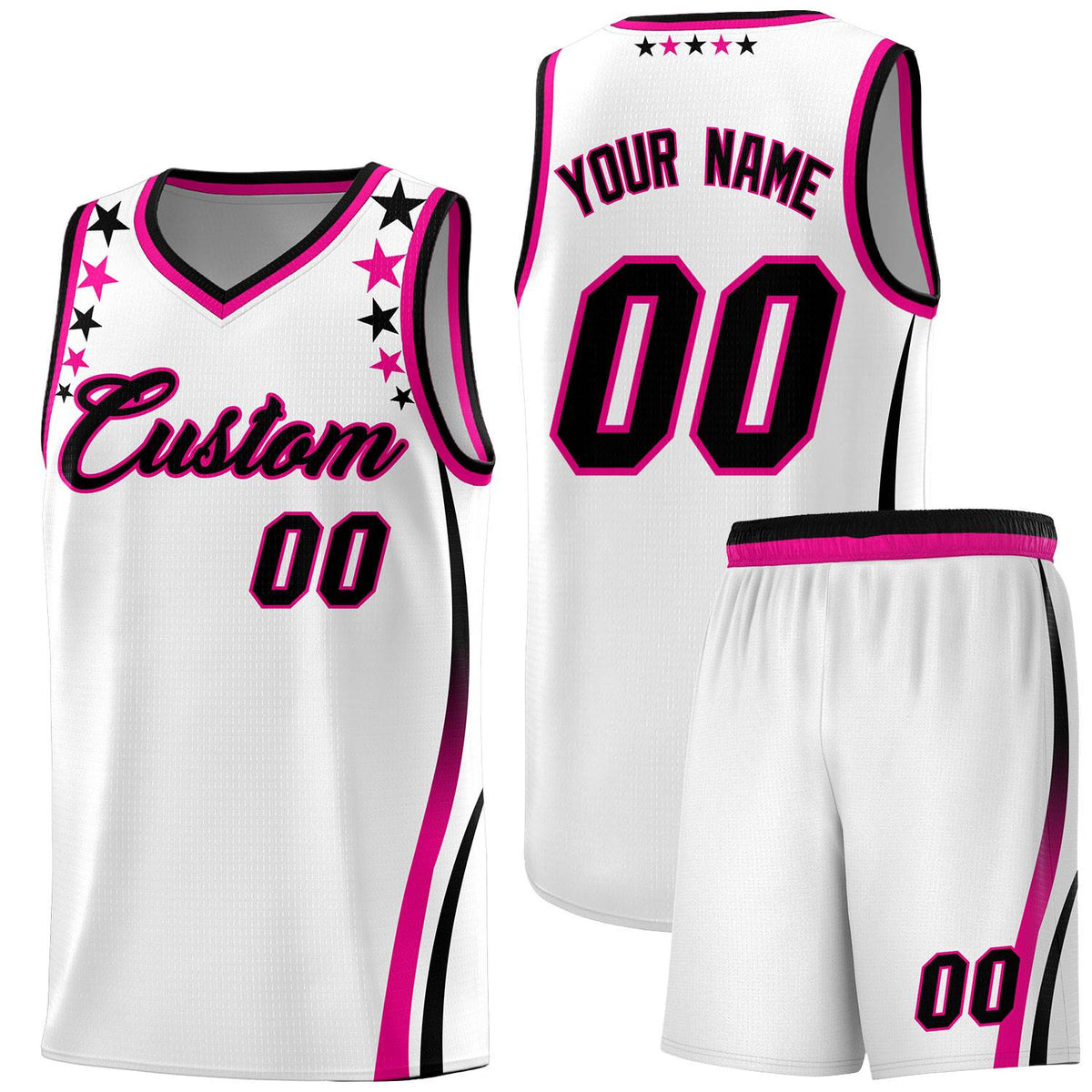 Custom White Shoulders Star Pattern Side Color Block Sports Uniform Basketball Jersey|KXKSHOP