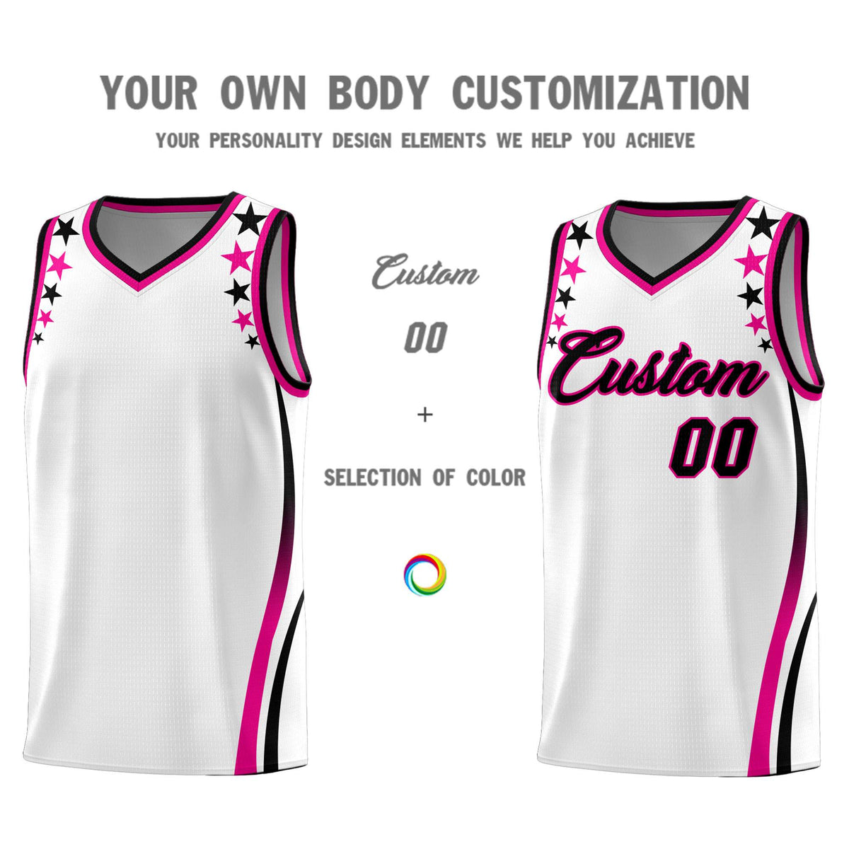 Custom White Shoulders Star Pattern Side Color Block Sports Uniform Basketball Jersey|KXKSHOP