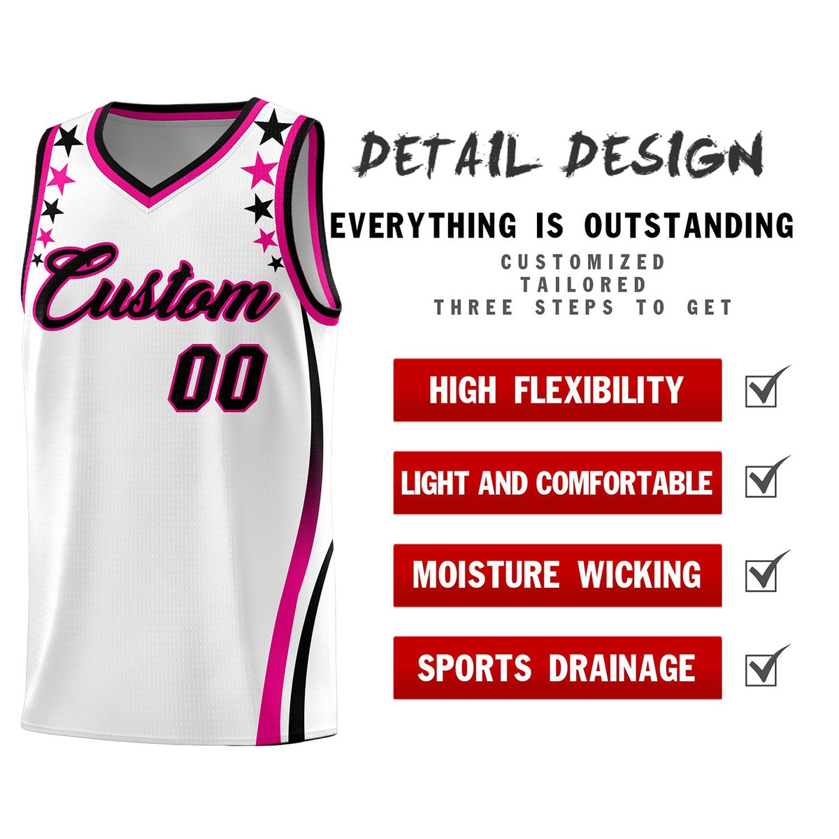 Custom White Shoulders Star Pattern Side Color Block Sports Uniform Basketball Jersey|KXKSHOP
