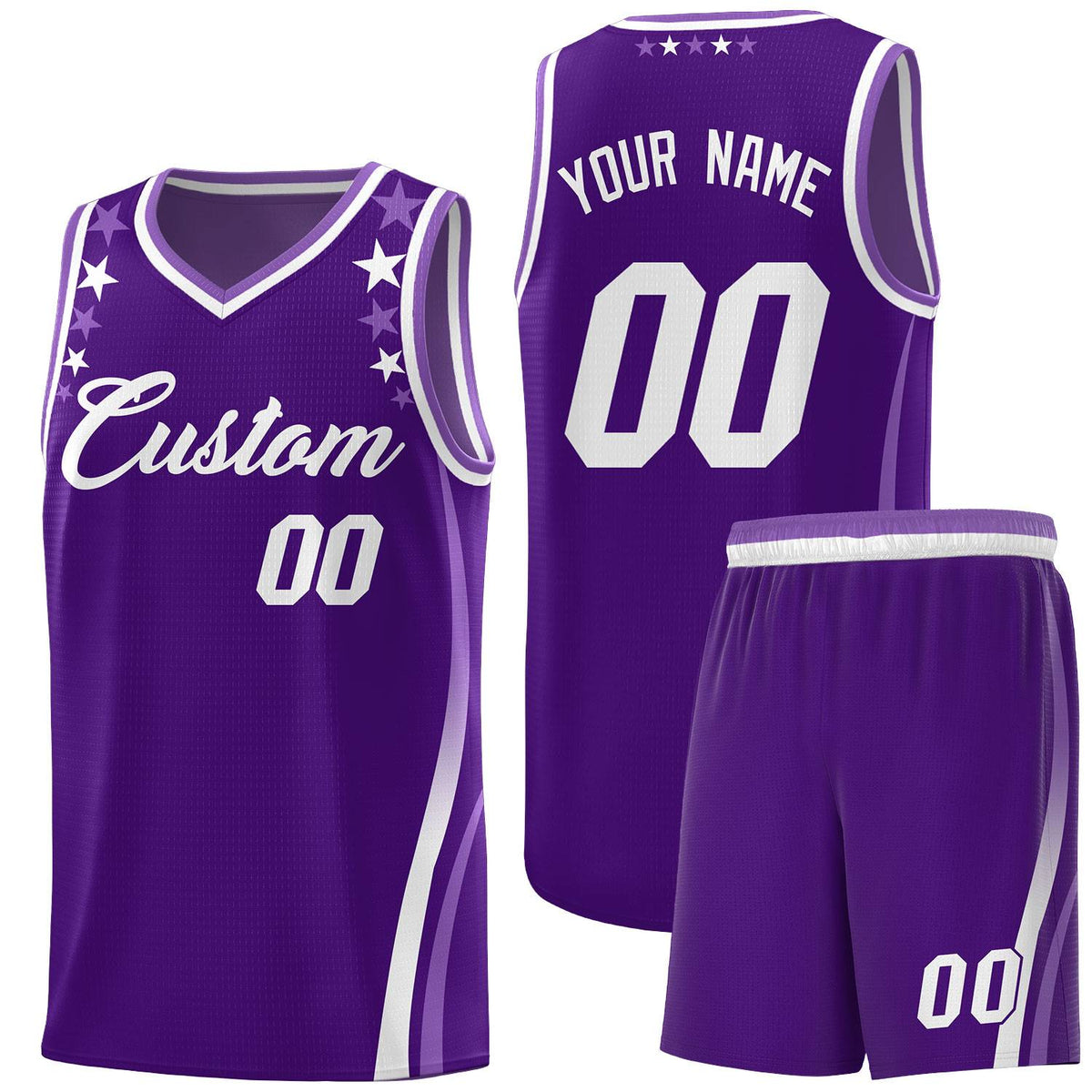 Custom Purple Shoulders Star Pattern Side Color Block Sports Uniform Basketball Jersey|KXKSHOP