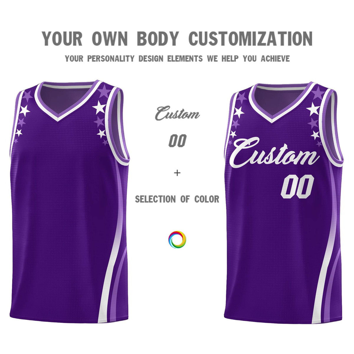 Custom Purple Shoulders Star Pattern Side Color Block Sports Uniform Basketball Jersey|KXKSHOP