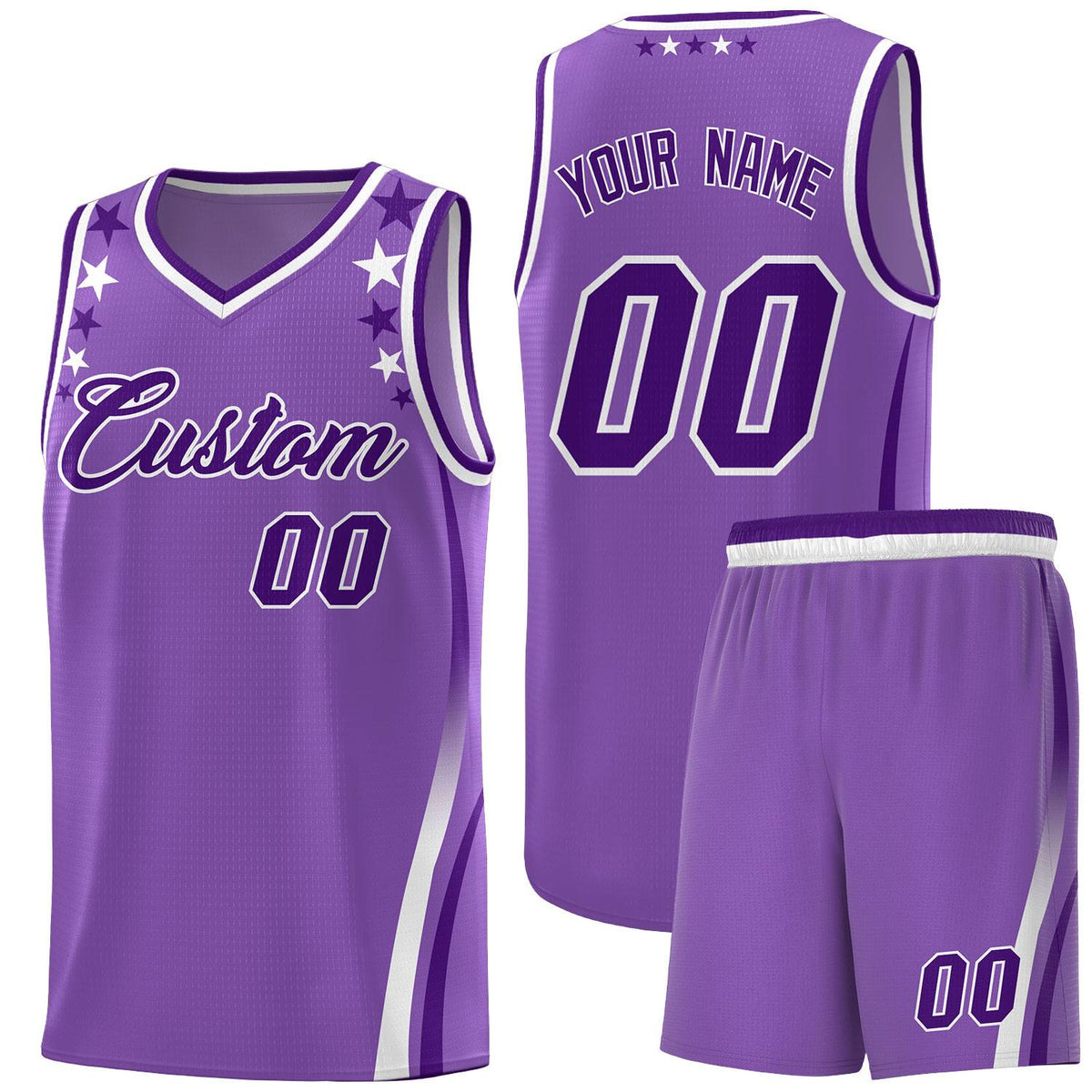 Custom Light Purple Shoulders Star Pattern Side Color Block Sports Uniform Basketball Jersey|KXKSHOP