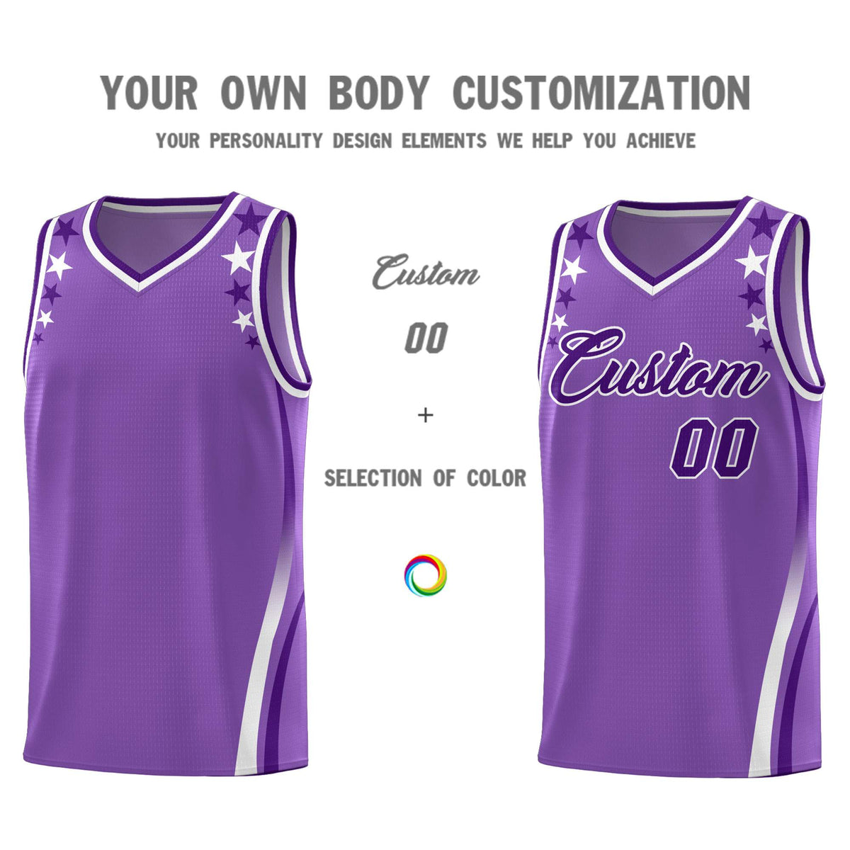 Custom Light Purple Shoulders Star Pattern Side Color Block Sports Uniform Basketball Jersey|KXKSHOP