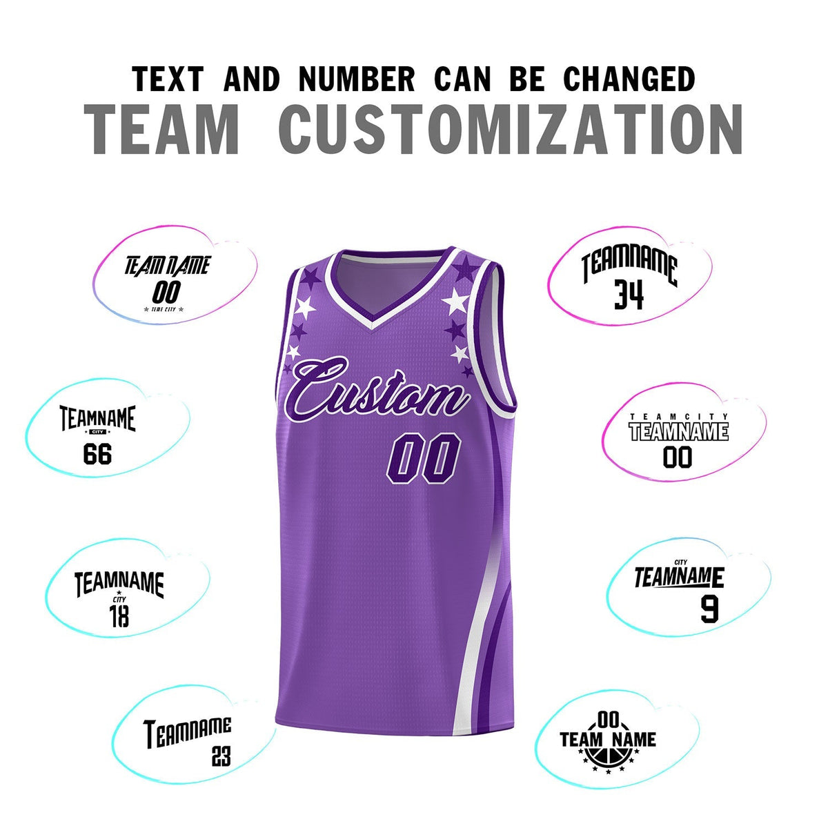 Custom Light Purple Shoulders Star Pattern Side Color Block Sports Uniform Basketball Jersey|KXKSHOP