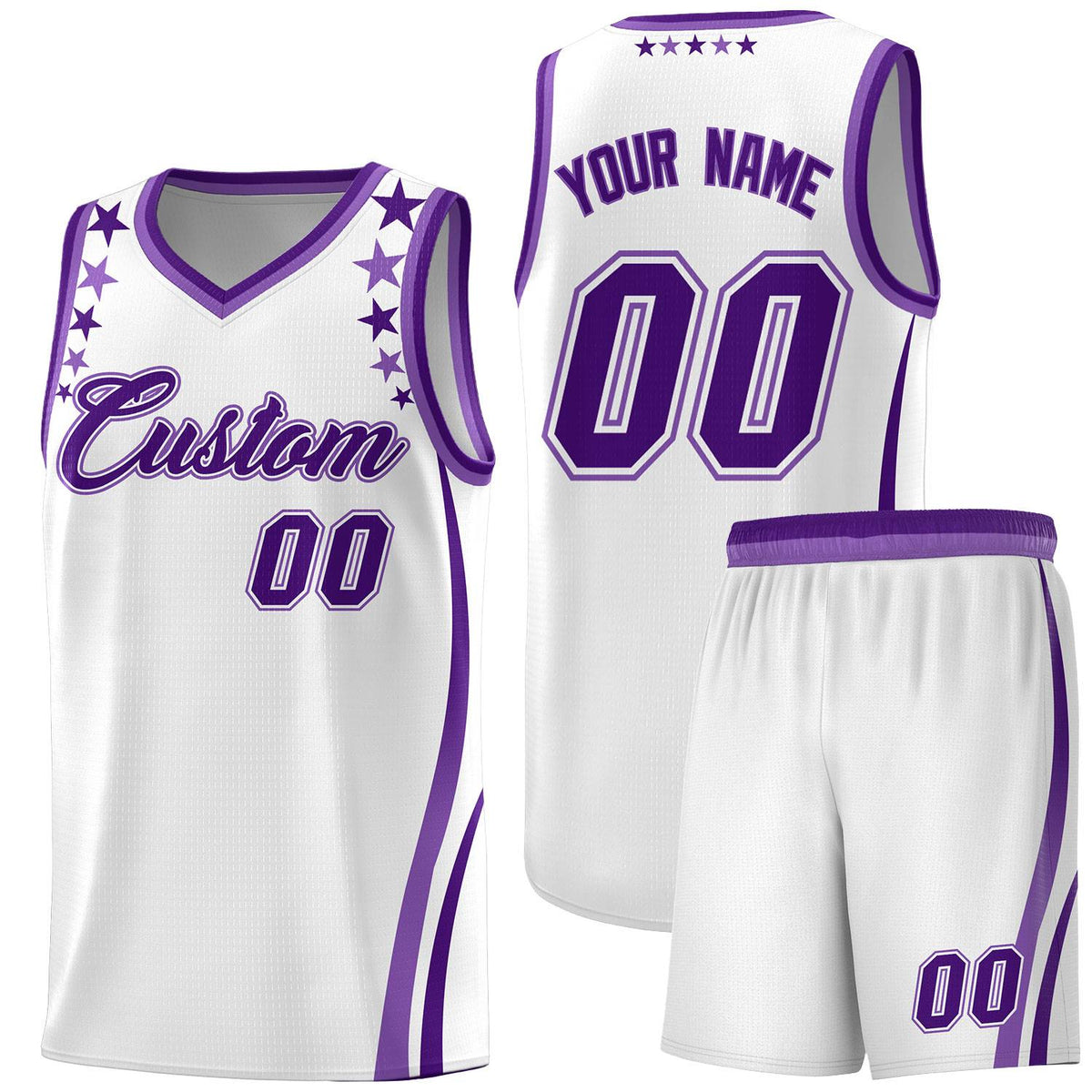 Custom White Shoulders Star Pattern Side Color Block Sports Uniform Basketball Jersey|KXKSHOP