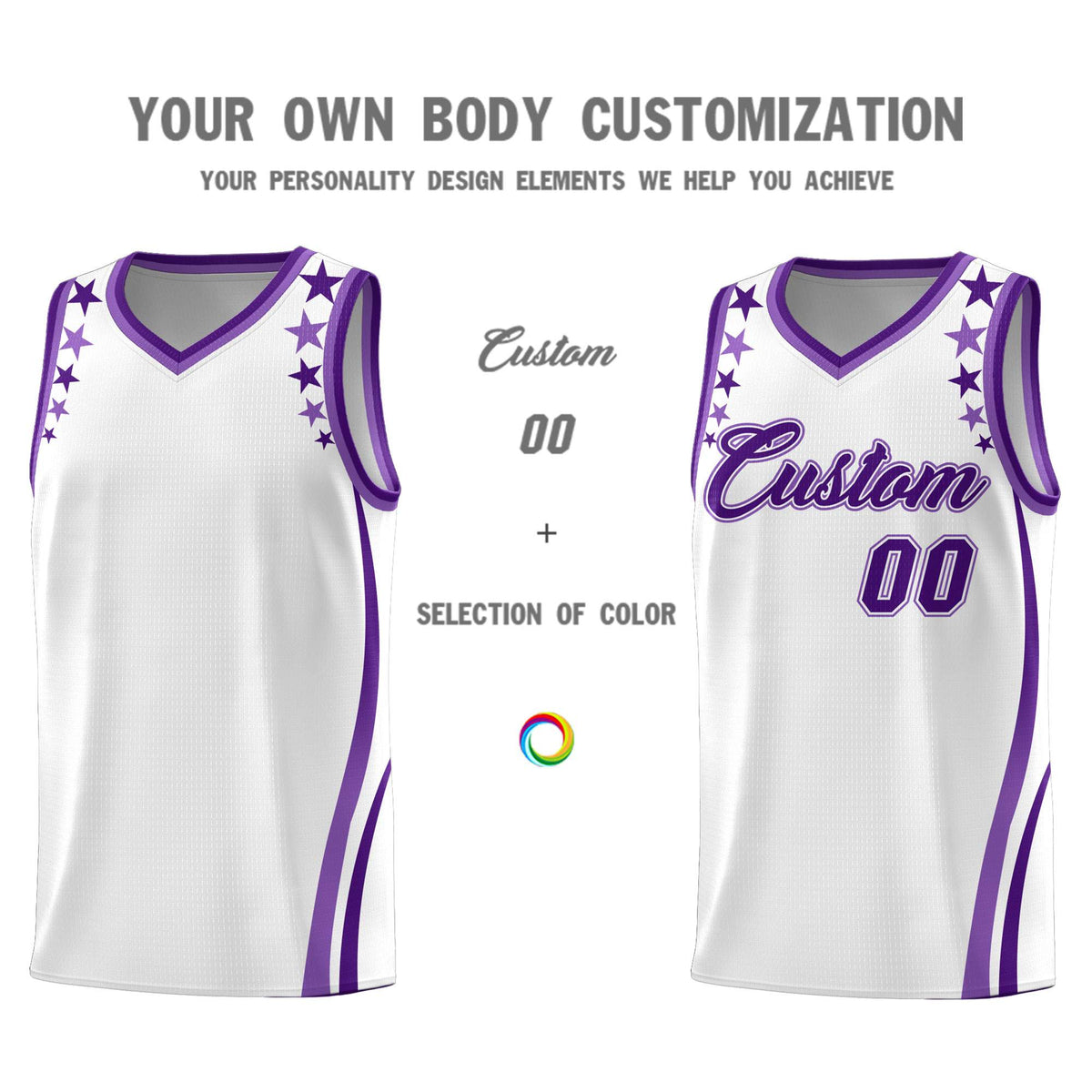 Custom White Shoulders Star Pattern Side Color Block Sports Uniform Basketball Jersey|KXKSHOP