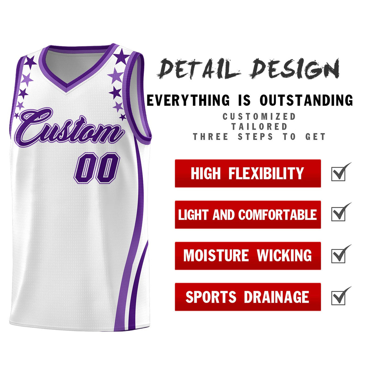 Custom White Shoulders Star Pattern Side Color Block Sports Uniform Basketball Jersey|KXKSHOP