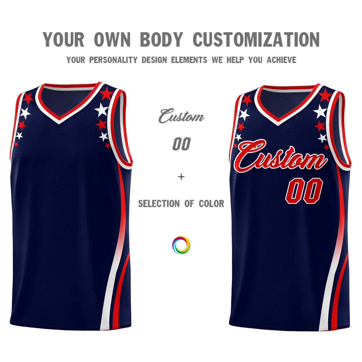 Custom Navy Shoulders Star Pattern Side Color Block Sports Uniform Basketball Jersey|KXKSHOP