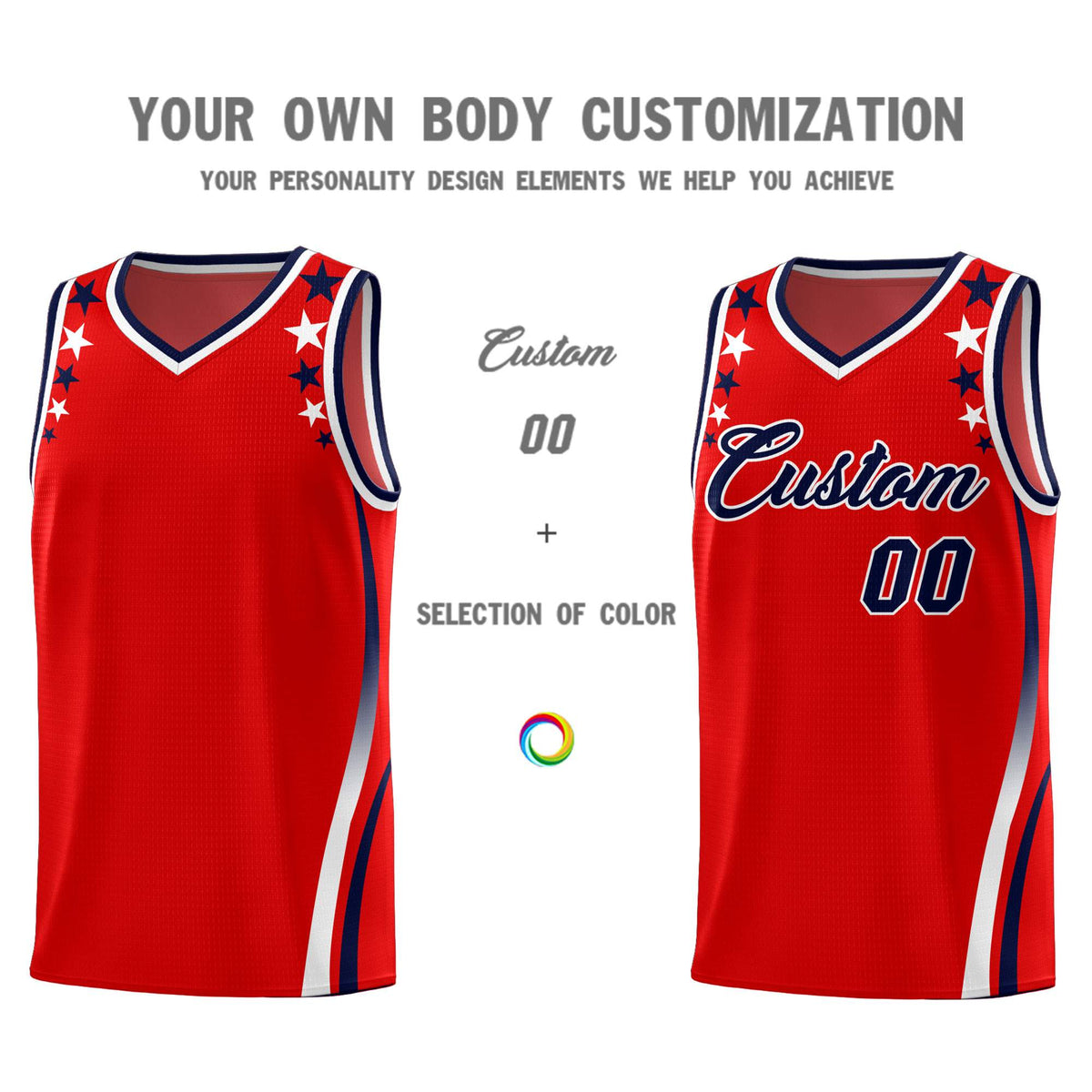 Custom Red Shoulders Star Pattern Side Color Block Sports Uniform Basketball Jersey|KXKSHOP