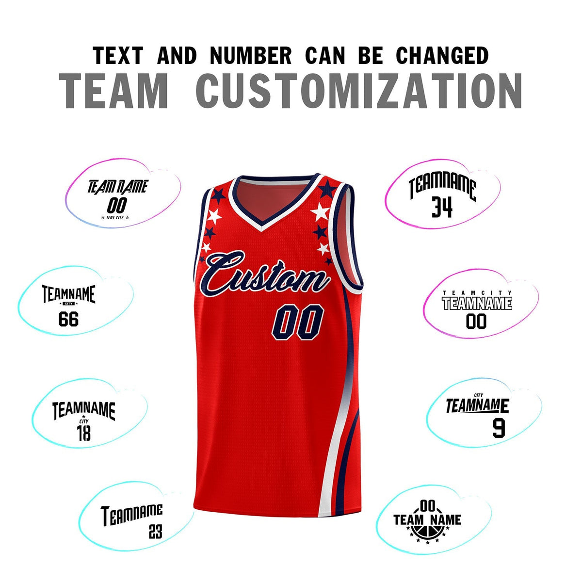 Custom Red Shoulders Star Pattern Side Color Block Sports Uniform Basketball Jersey|KXKSHOP