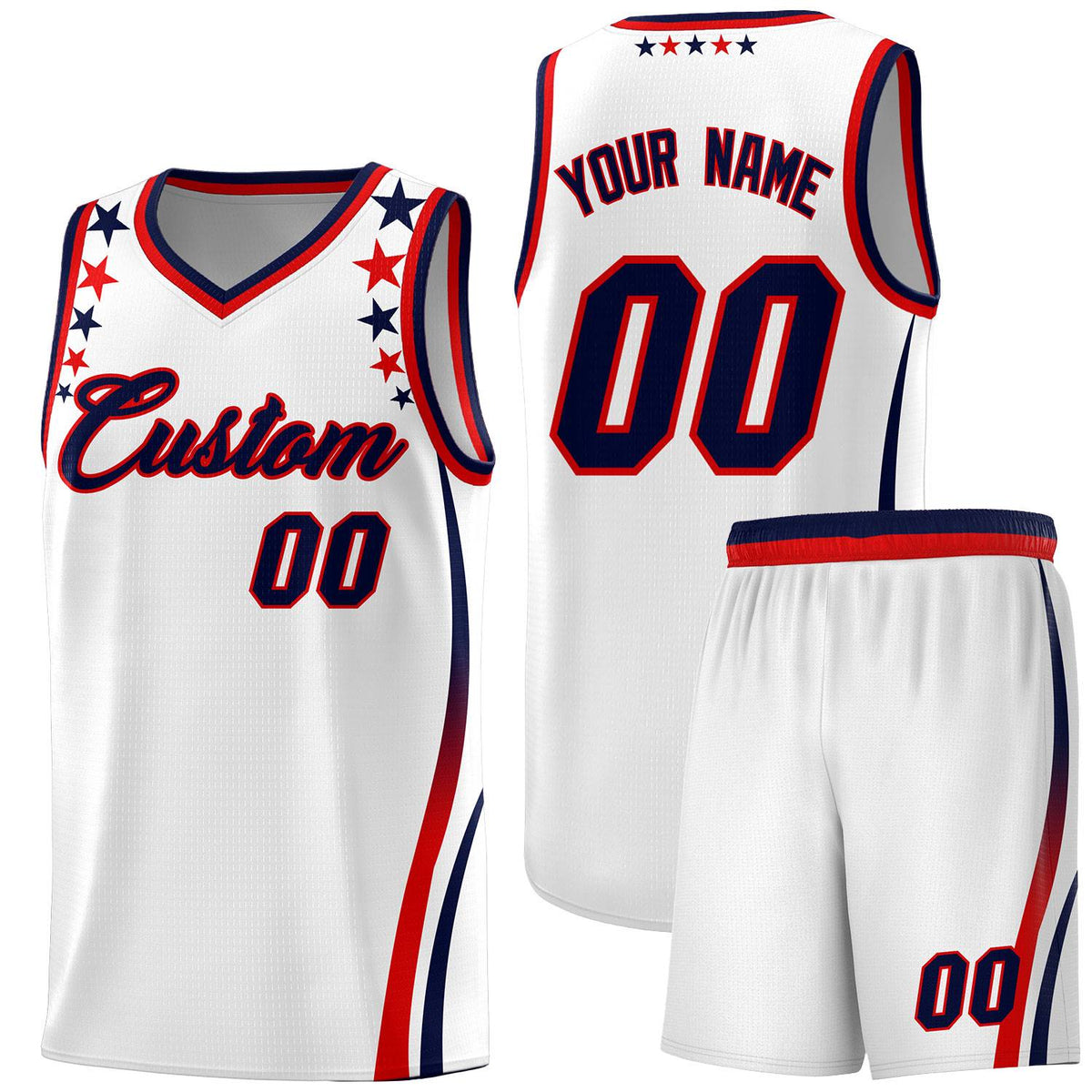Custom White Shoulders Star Pattern Side Color Block Sports Uniform Basketball Jersey|KXKSHOP