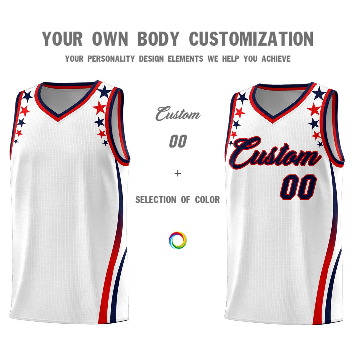 Custom White Shoulders Star Pattern Side Color Block Sports Uniform Basketball Jersey|KXKSHOP