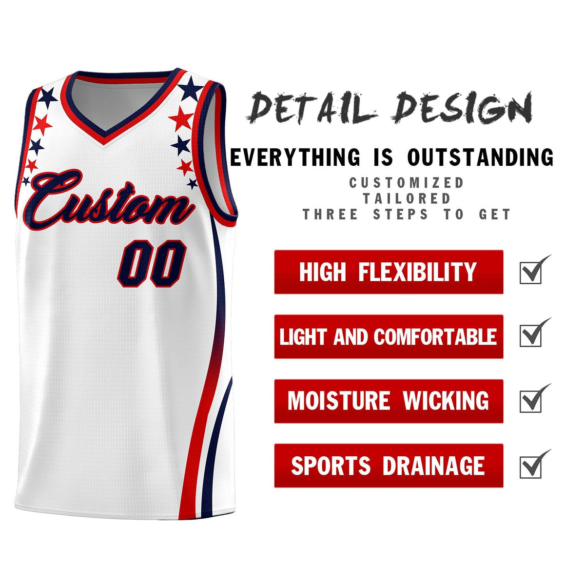 Custom White Shoulders Star Pattern Side Color Block Sports Uniform Basketball Jersey|KXKSHOP