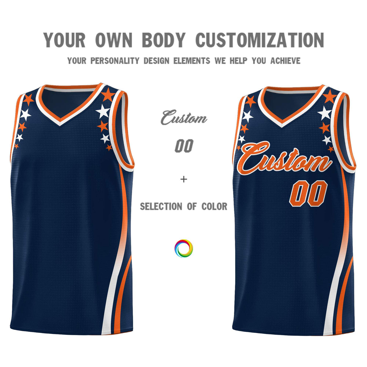 Custom Navy Shoulders Star Pattern Side Color Block Sports Uniform Basketball Jersey|KXKSHOP