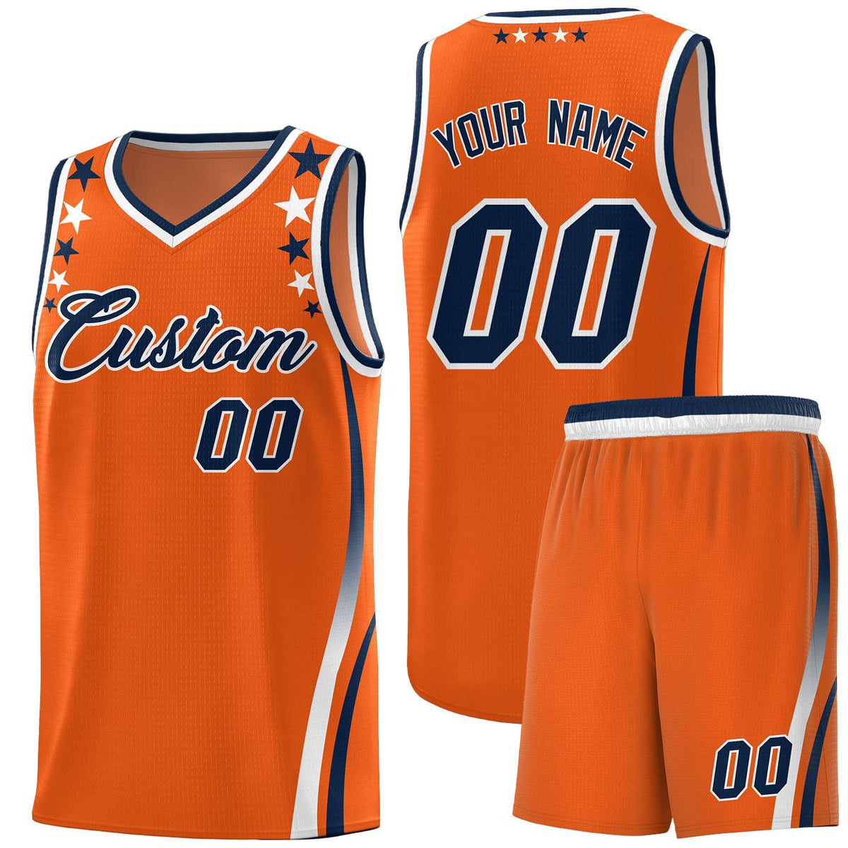 Custom Orange Shoulders Star Pattern Side Color Block Sports Uniform Basketball Jersey|KXKSHOP