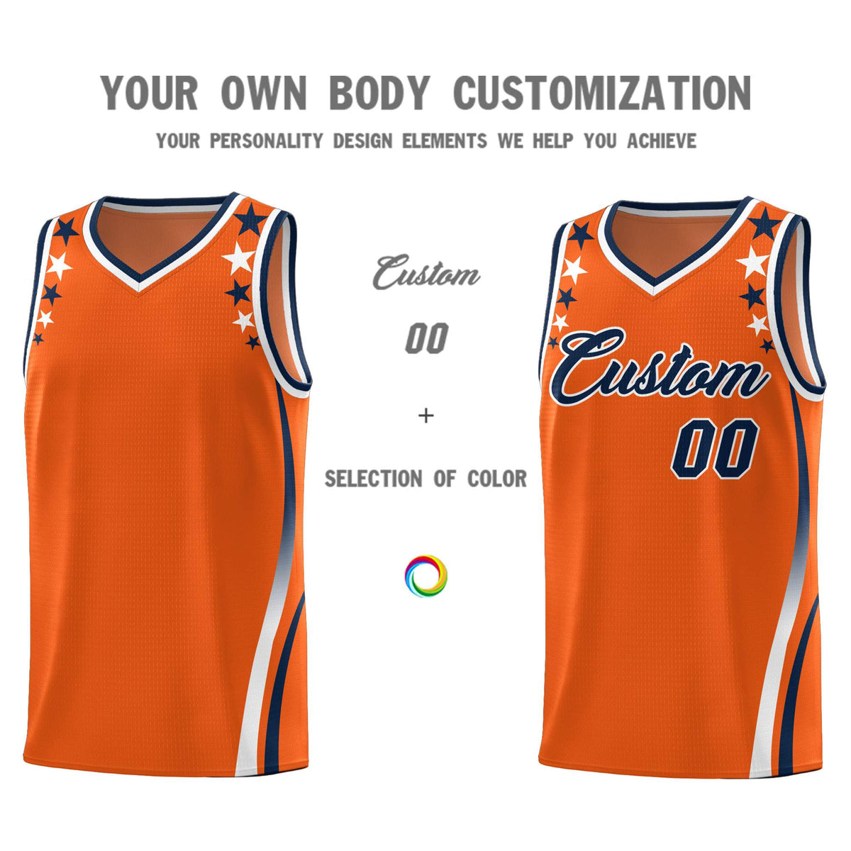 Custom Orange Shoulders Star Pattern Side Color Block Sports Uniform Basketball Jersey|KXKSHOP