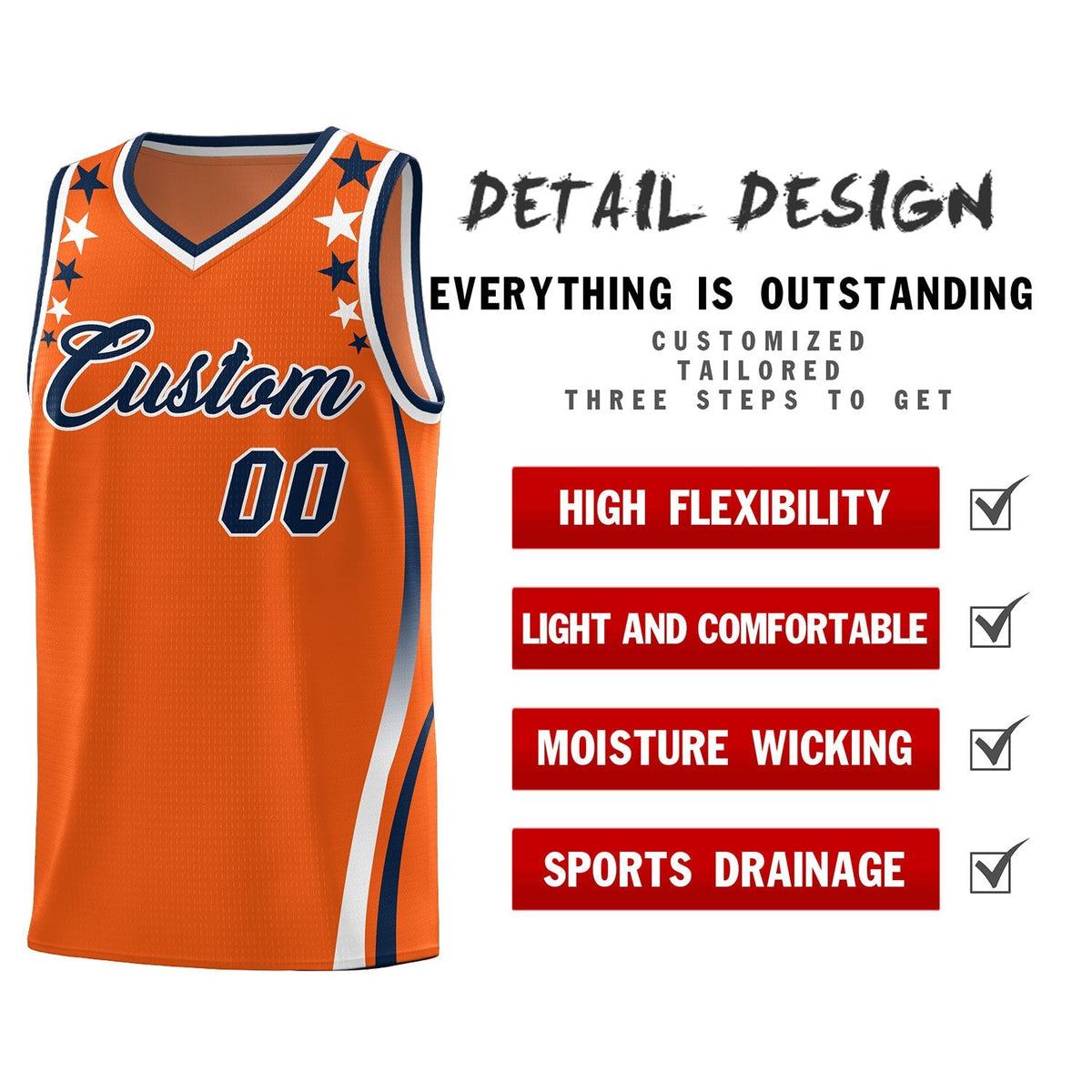 Custom Orange Shoulders Star Pattern Side Color Block Sports Uniform Basketball Jersey|KXKSHOP