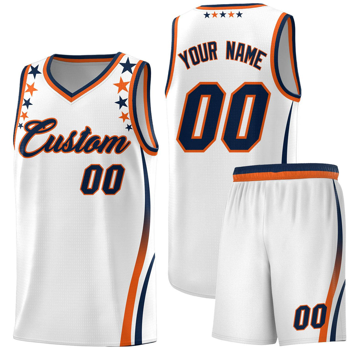 Custom White Shoulders Star Pattern Side Color Block Sports Uniform Basketball Jersey|KXKSHOP