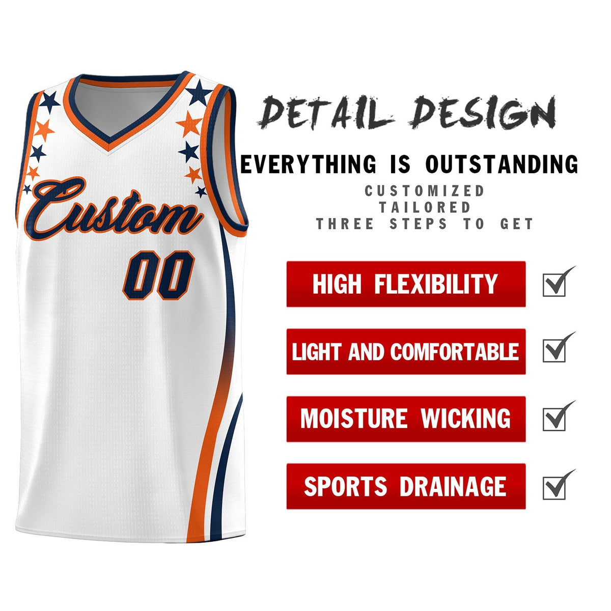 Custom White Shoulders Star Pattern Side Color Block Sports Uniform Basketball Jersey|KXKSHOP