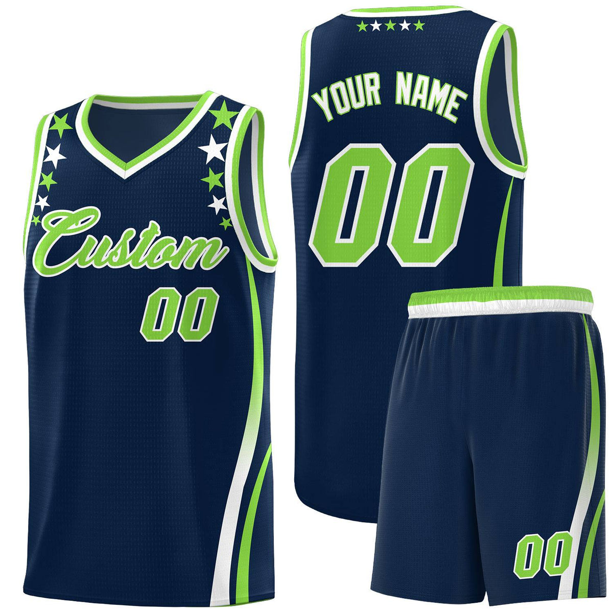 Custom Navy Shoulders Star Pattern Side Color Block Sports Uniform Basketball Jersey|KXKSHOP