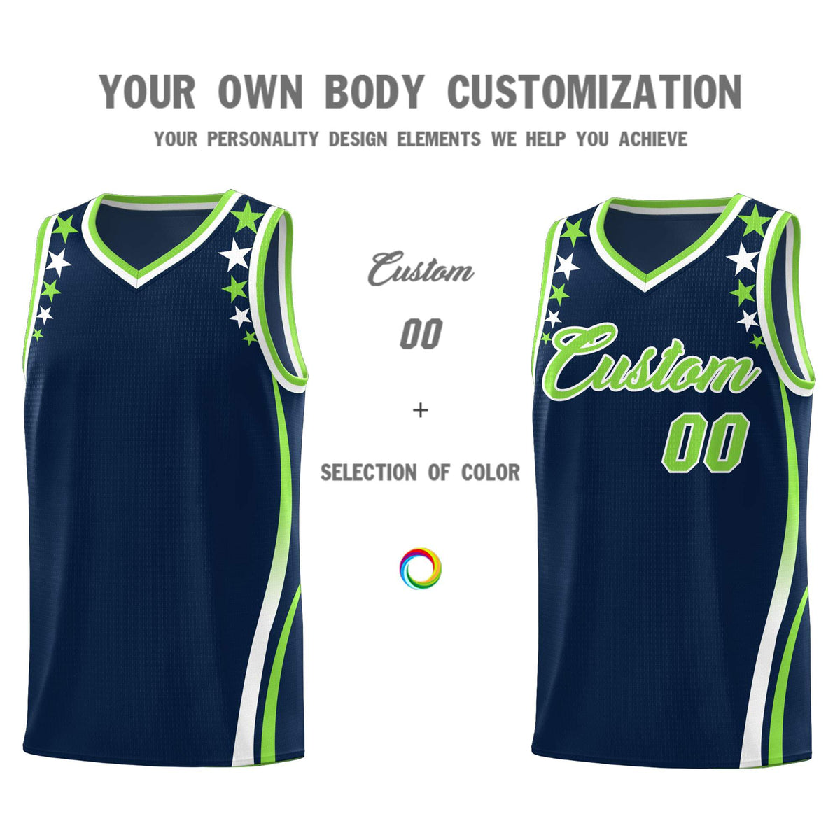 Custom Navy Shoulders Star Pattern Side Color Block Sports Uniform Basketball Jersey|KXKSHOP